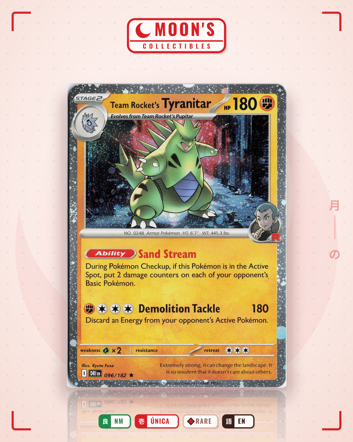 Carta Pokémon Team Rocket's Tyranitar · Destined Rivals #096/182 (NM) — pieza única en Moon's Collectibles México
