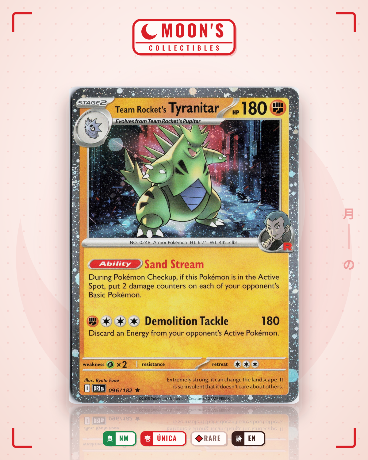 Carta Pokémon Team Rocket's Tyranitar · Destined Rivals #096/182 (NM) — pieza única en Moon's Collectibles México