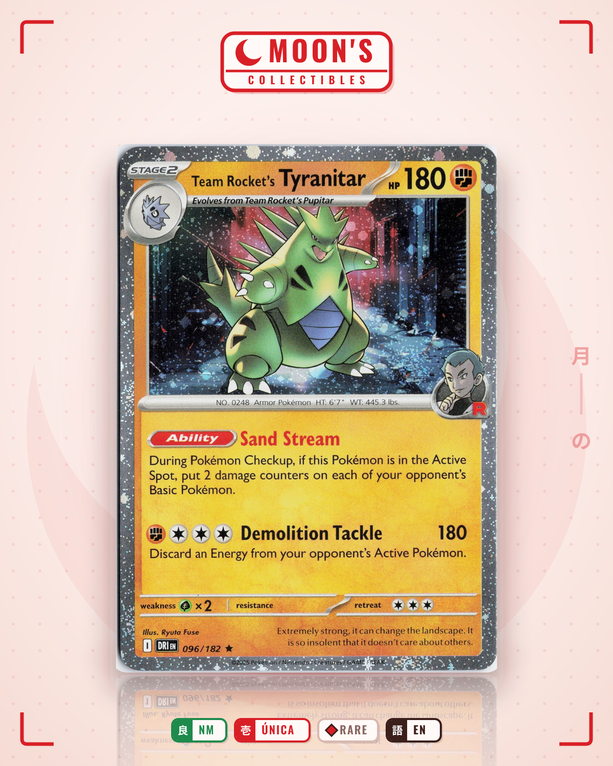 Carta Pokémon Team Rocket's Tyranitar · Destined Rivals #096/182 (NM) — pieza única en Moon's Collectibles México