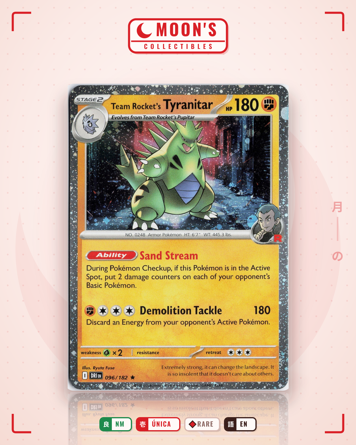 Carta Pokémon Team Rocket's Tyranitar · Destined Rivals #096/182 (NM) — pieza única en Moon's Collectibles México