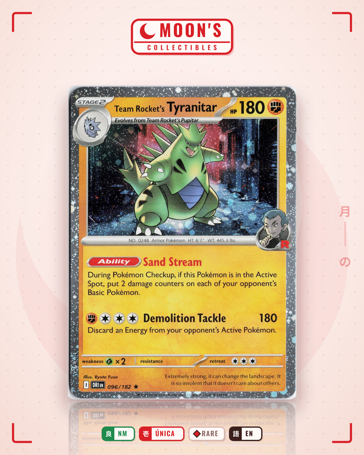 Carta Pokémon Team Rocket's Tyranitar · Destined Rivals #096/182 (NM) — pieza única en Moon's Collectibles México