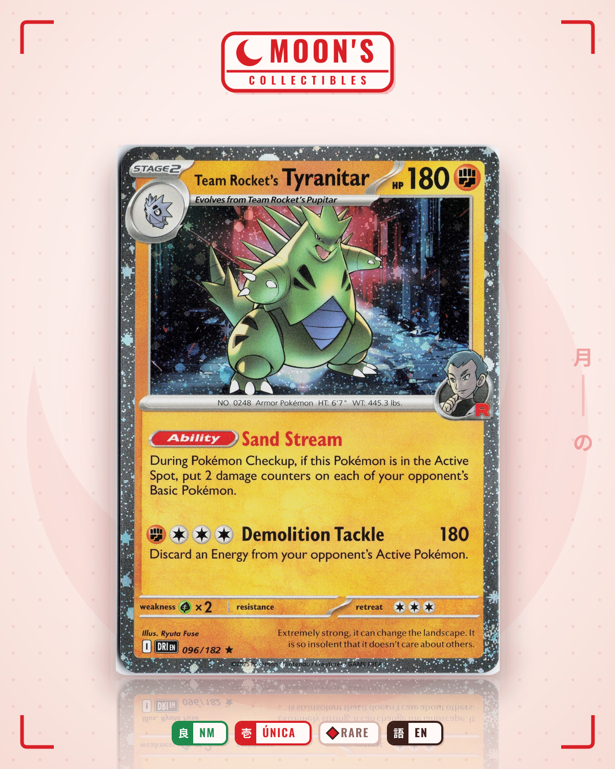 Carta Pokémon Team Rocket's Tyranitar · Destined Rivals #096/182 (NM) — pieza única en Moon's Collectibles México
