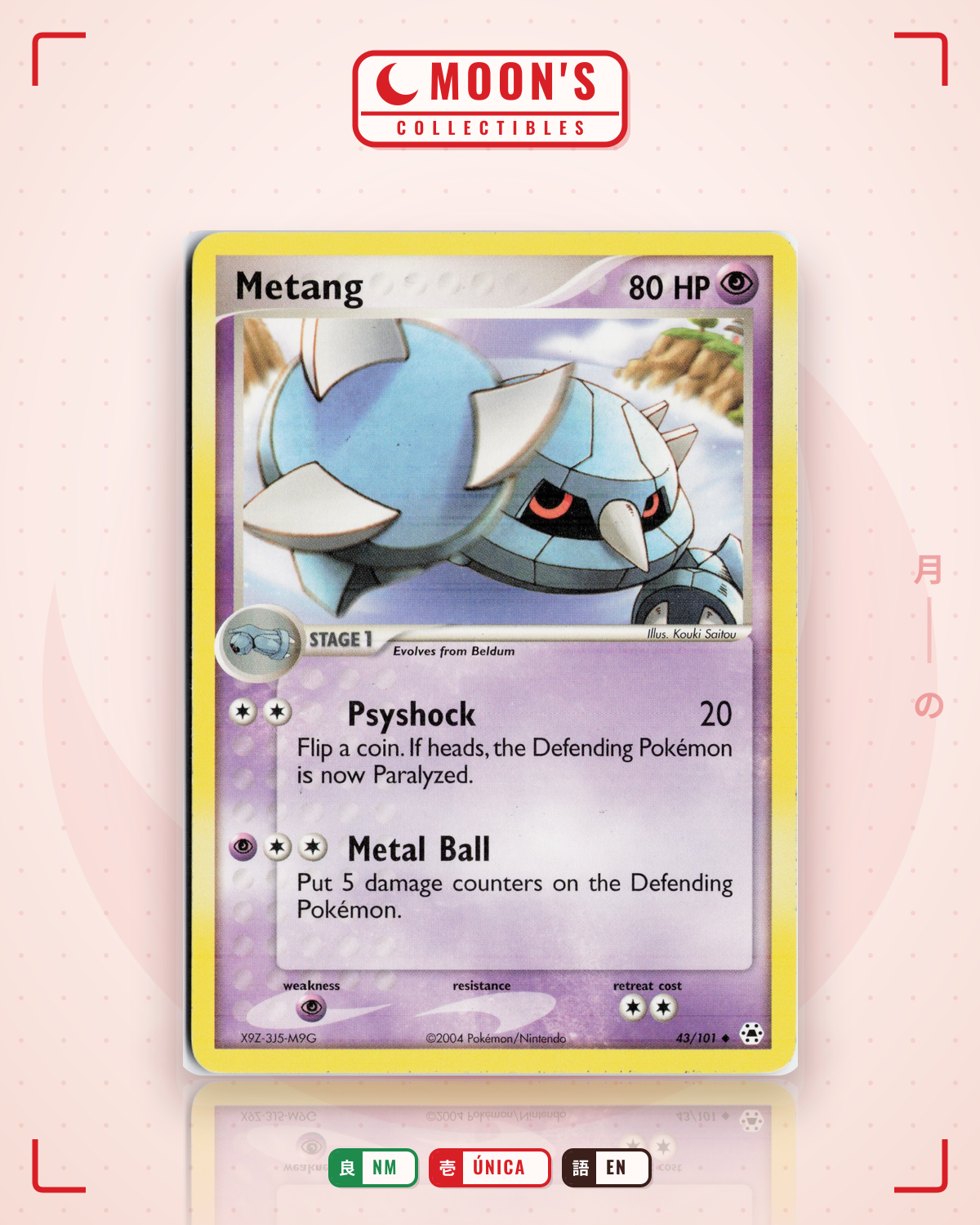 Carta Pokémon Metang · Hidden Legends #43/101 (NM) — pieza única en Moon's Collectibles México