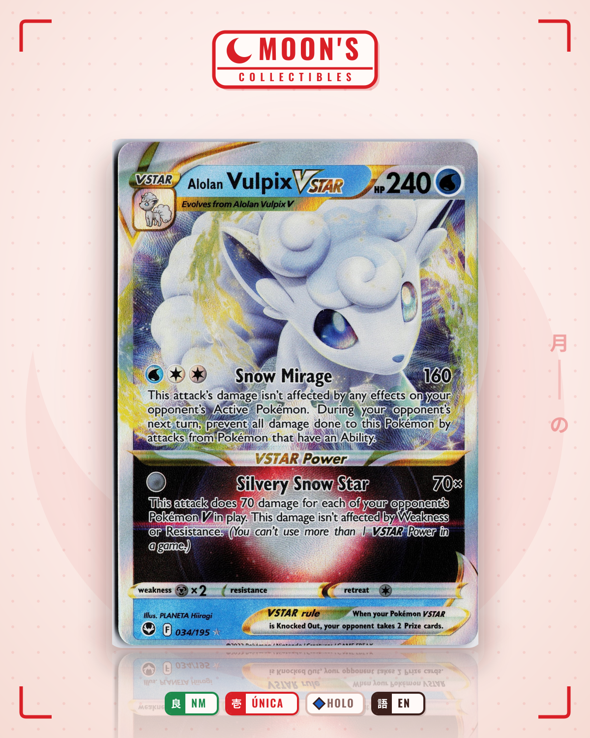 Carta Pokémon Alolan Vulpix VSTAR · Silver Tempest #034/195 (NM) — pieza única en Moon's Collectibles México