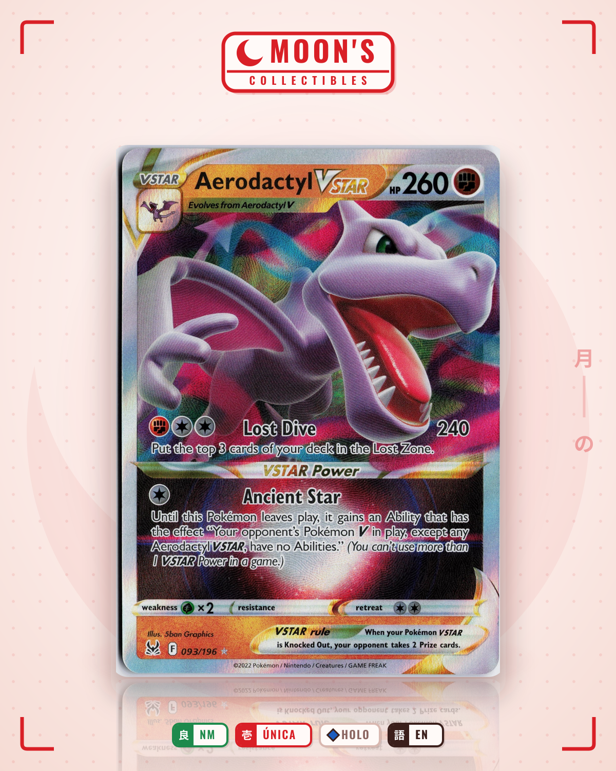 Carta Pokémon Aerodactyl VSTAR · Lost Origin #093/196 (NM) — pieza única en Moon's Collectibles México
