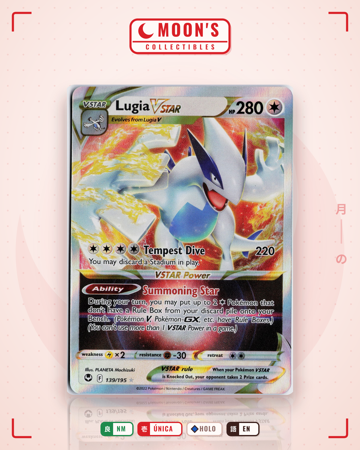 Carta Pokémon Lugia VSTAR · Silver Tempest #139/195 (NM) — pieza única en Moon's Collectibles México