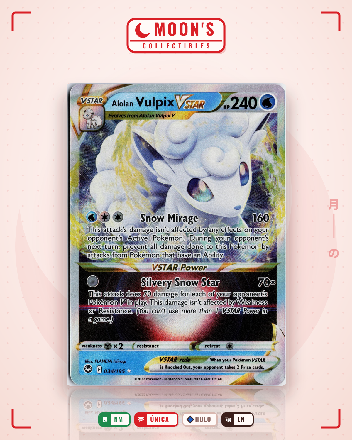 Carta Pokémon Alolan Vulpix VSTAR · Silver Tempest #034/195 (NM) — pieza única en Moon's Collectibles México
