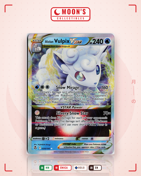 Carta Pokémon Alolan Vulpix VSTAR · Silver Tempest #034/195 (NM) — pieza única en Moon's Collectibles México