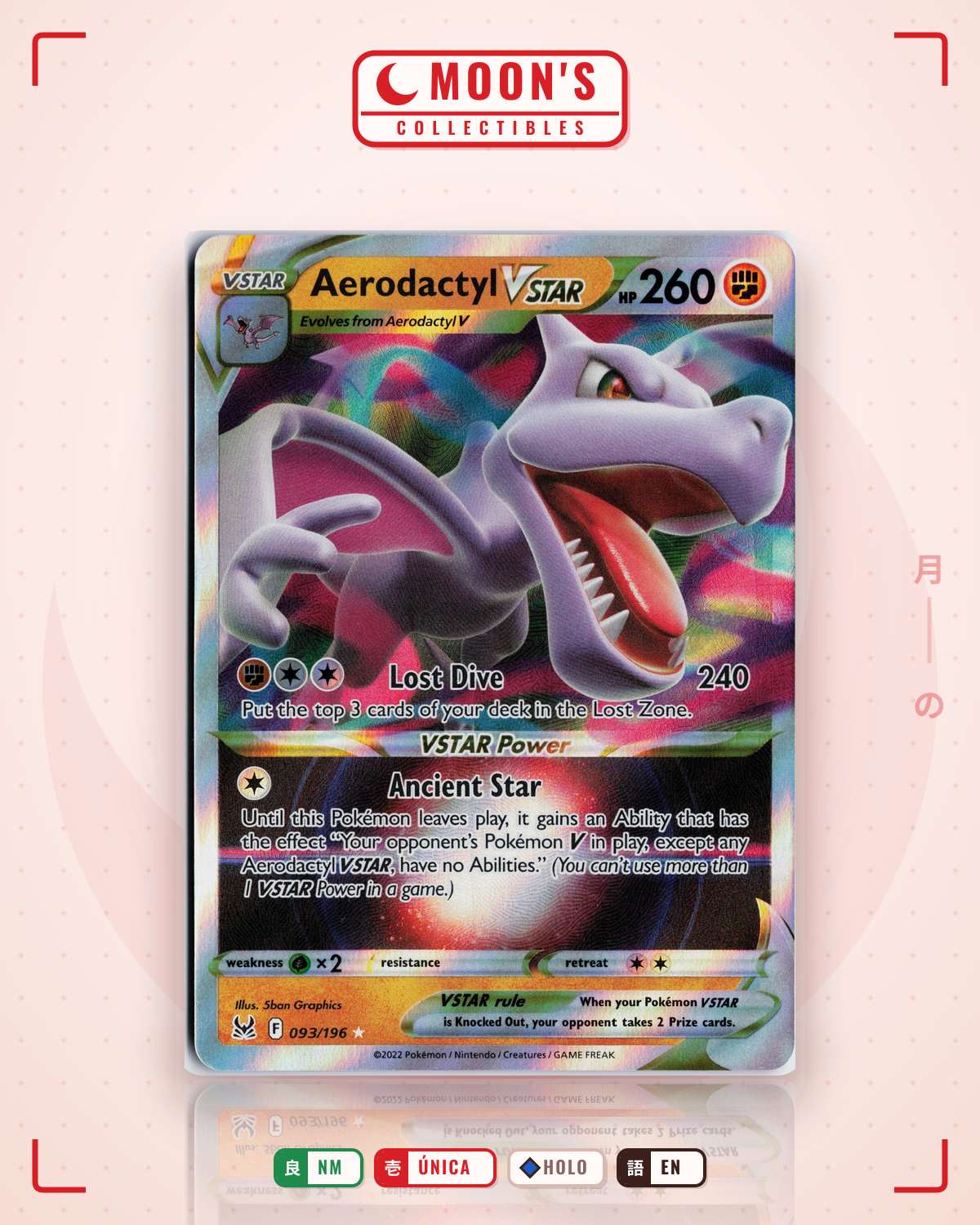 Carta Pokémon Aerodactyl VSTAR · Lost Origin #093/196 (NM) — pieza única en Moon's Collectibles México