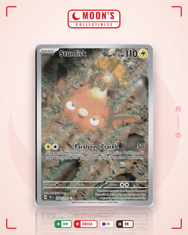 Carta Pokémon Stunfisk · Surging Sparks #202/191 (NM) — pieza única en Moon's Collectibles México