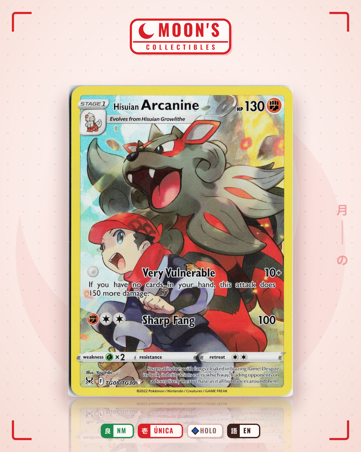 Carta Pokémon Hisuian Arcanine · Lost Origin Trainer Gallery #TG08/TG30 (NM) — pieza única en Moon's Collectibles México