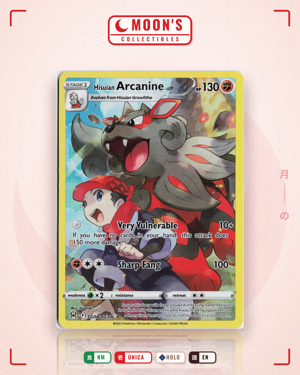 Carta Pokémon Hisuian Arcanine · Lost Origin Trainer Gallery #TG08/TG30 (NM) — pieza única en Moon's Collectibles México