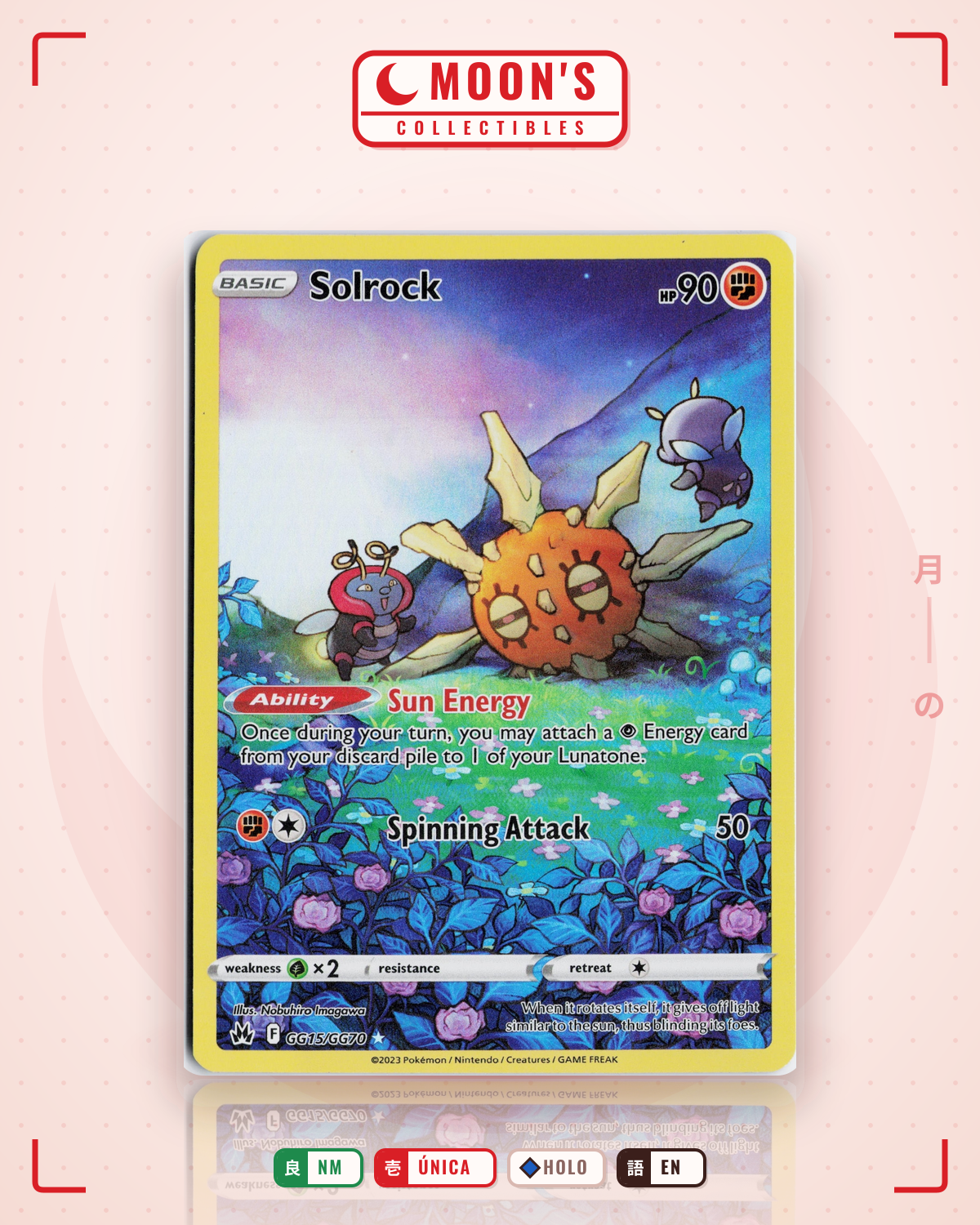 Carta Pokémon Solrock · Crown Zenith Galarian Gallery #GG15/GG70 (NM) — pieza única en Moon's Collectibles México