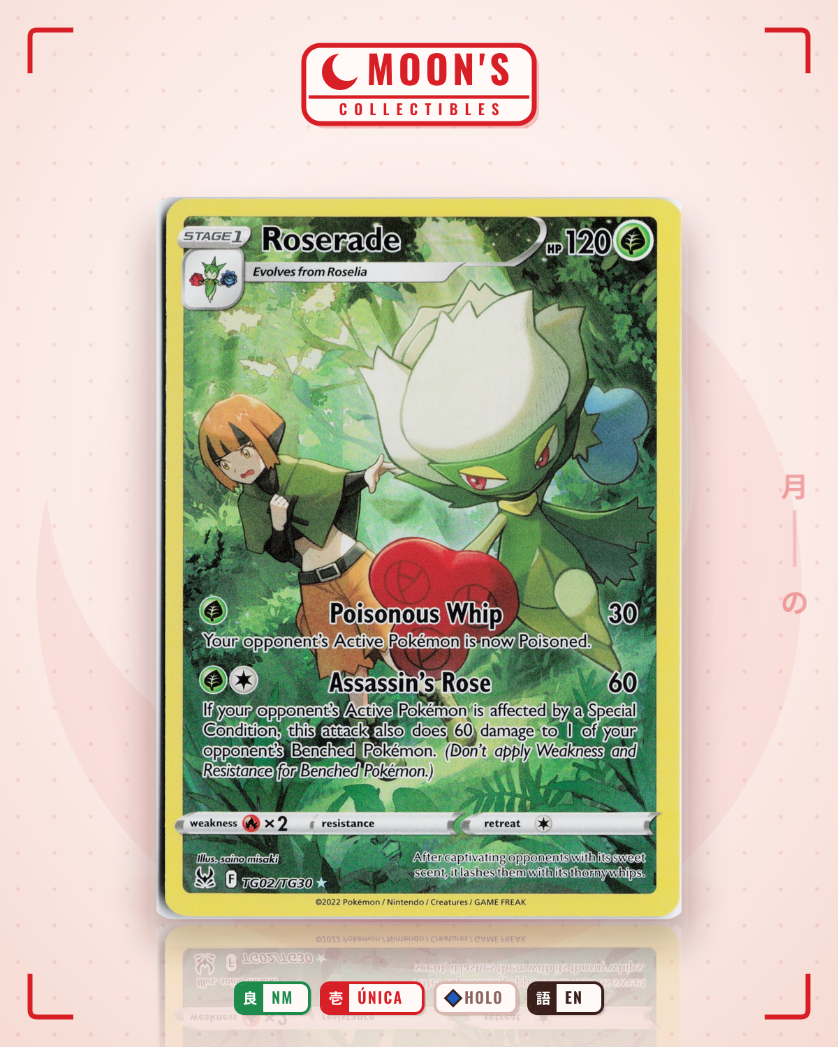 Carta Pokémon Roserade · Lost Origin Trainer Gallery #TG02/TG30 (NM) — pieza única en Moon's Collectibles México