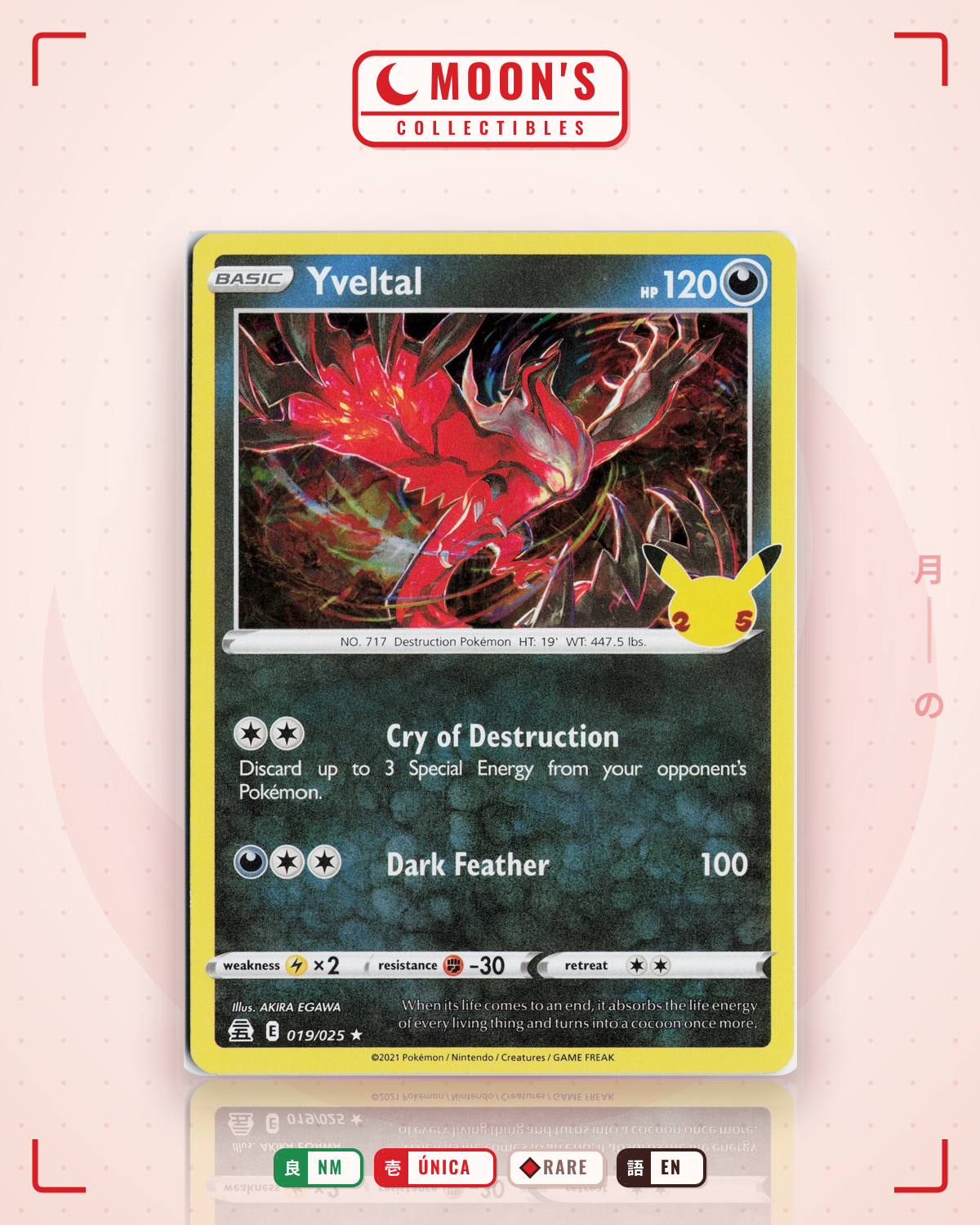Carta Pokémon Yveltal · Celebrations #19 (NM) — pieza única en Moon's Collectibles México
