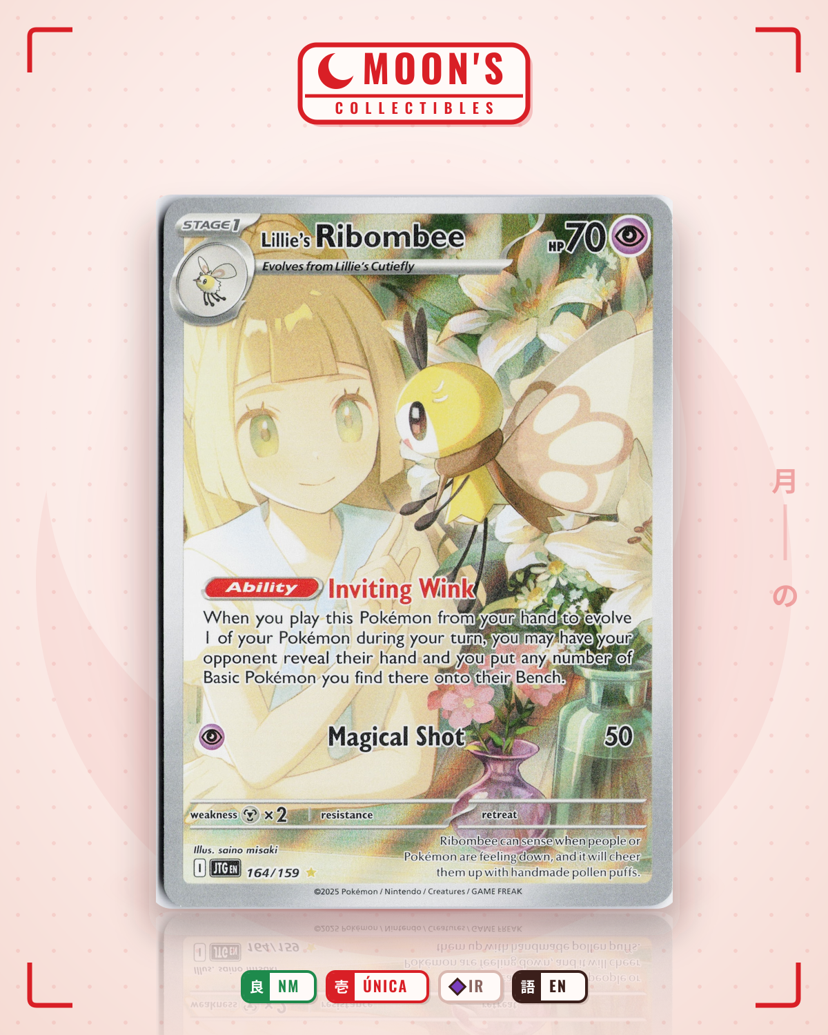 Carta Pokémon Lillie's Ribombee · Journey Together #164/159 (NM) — pieza única en Moon's Collectibles México