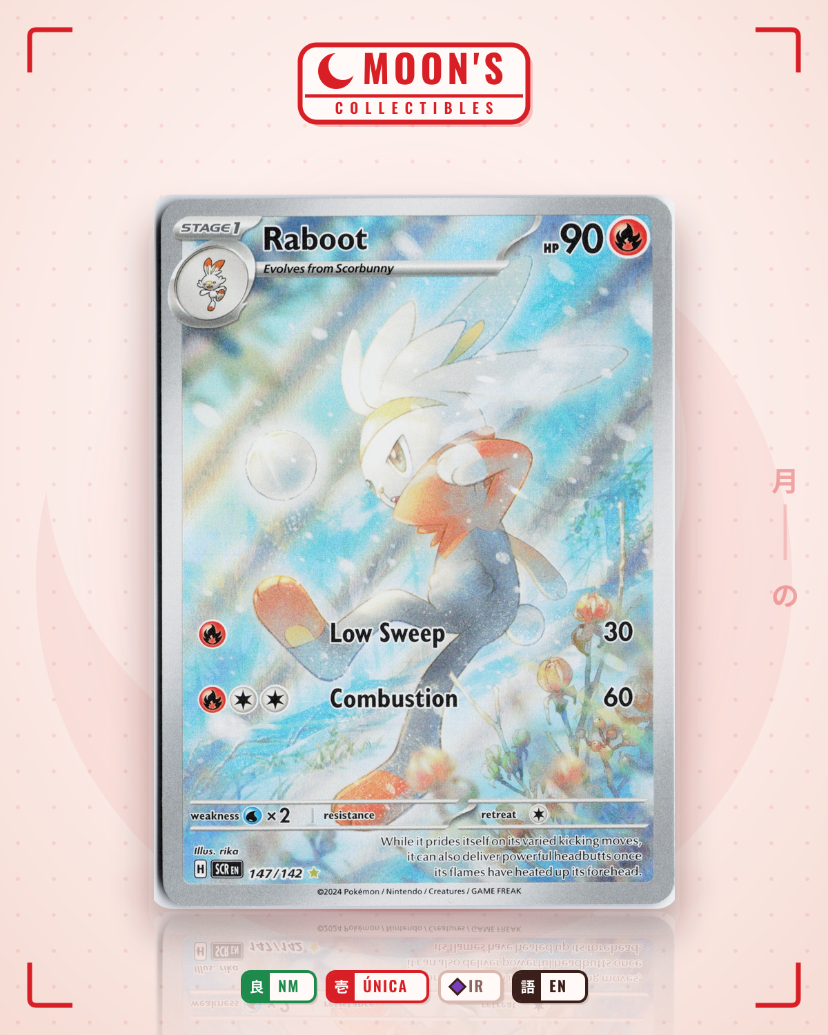 Carta Pokémon Raboot · Stellar Crown #147/142 (NM) — pieza única en Moon's Collectibles México