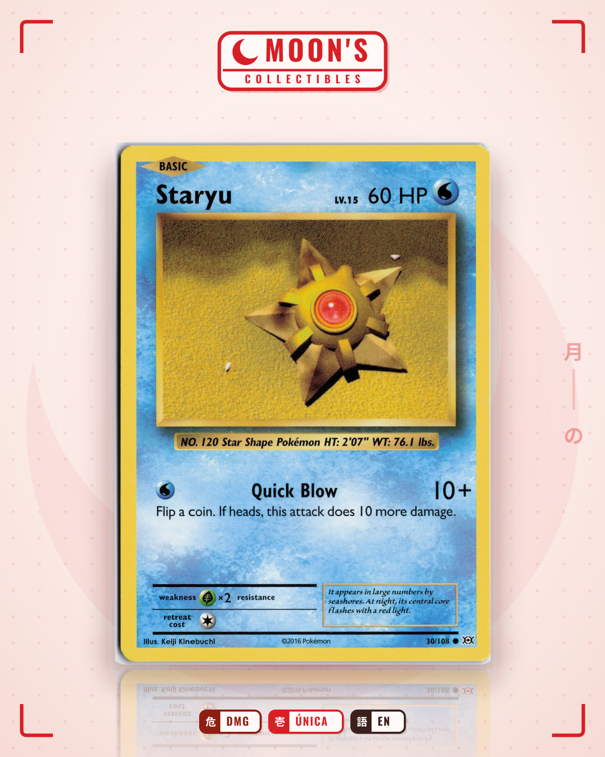 Carta Pokémon Staryu · Evolutions #30/108 (DMG) — pieza única en Moon's Collectibles México