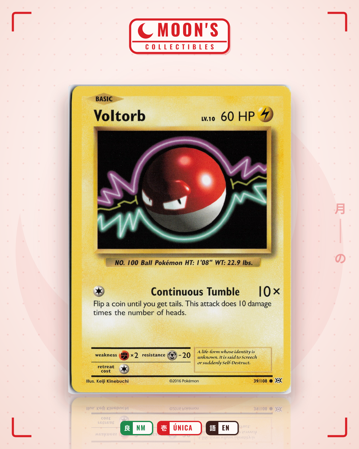 Carta Pokémon Voltorb · Evolutions #39/108 (NM) — pieza única en Moon's Collectibles México