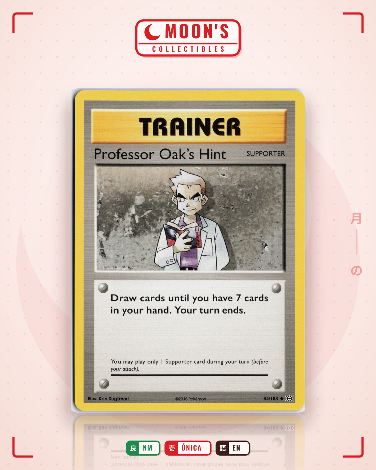 Carta Pokémon Professor Oak's Hint · Evolutions #84/108 (NM) — pieza única en Moon's Collectibles México