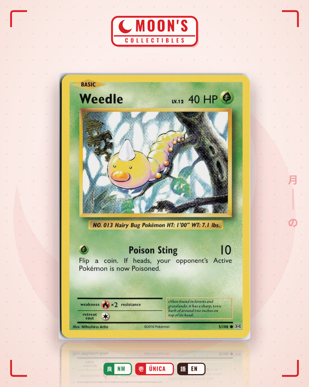 Carta Pokémon Weedle · Base Set 2 #100/130 (NM) — pieza única en Moon's Collectibles México