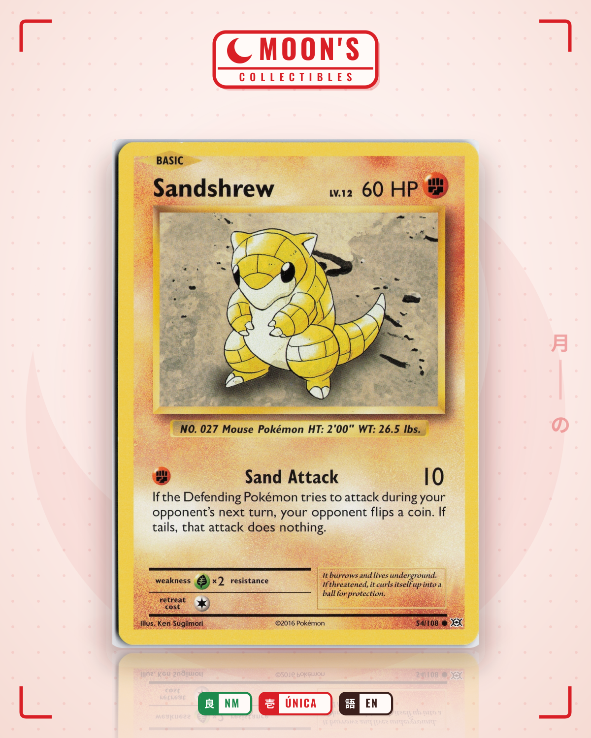 Carta Pokémon Sandshrew · Evolutions #54/108 (NM) — pieza única en Moon's Collectibles México