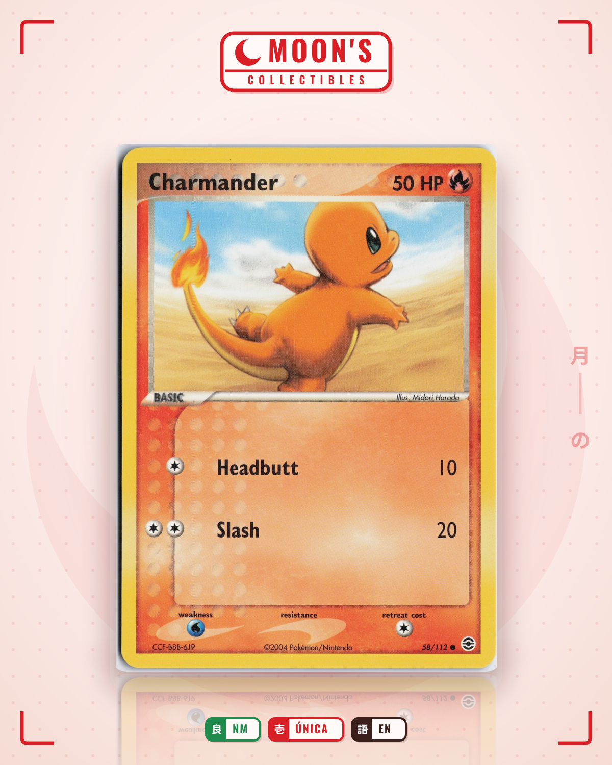 Carta Pokémon Charmander · FireRed & LeafGreen #58/112 (NM) — pieza única en Moon's Collectibles México