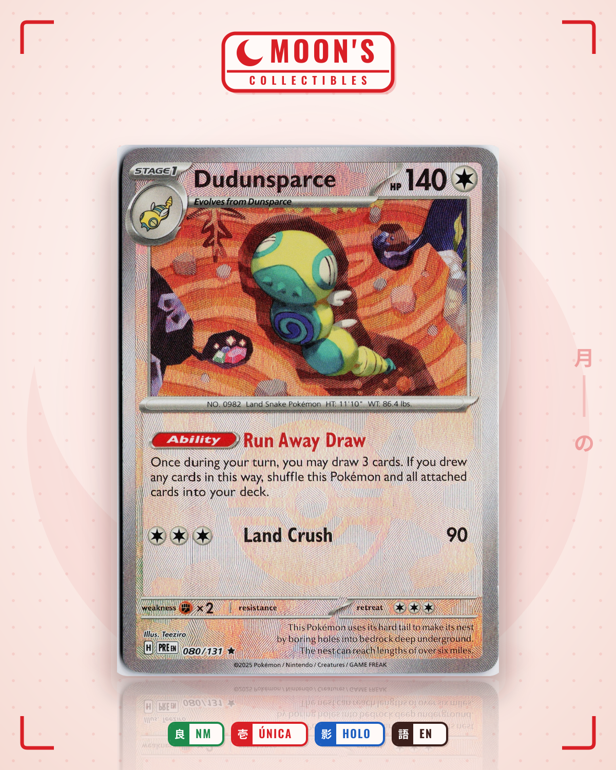 Carta Pokémon Dudunsparce · Prismatic Evolutions #080/131 (NM) — pieza única en Moon's Collectibles México