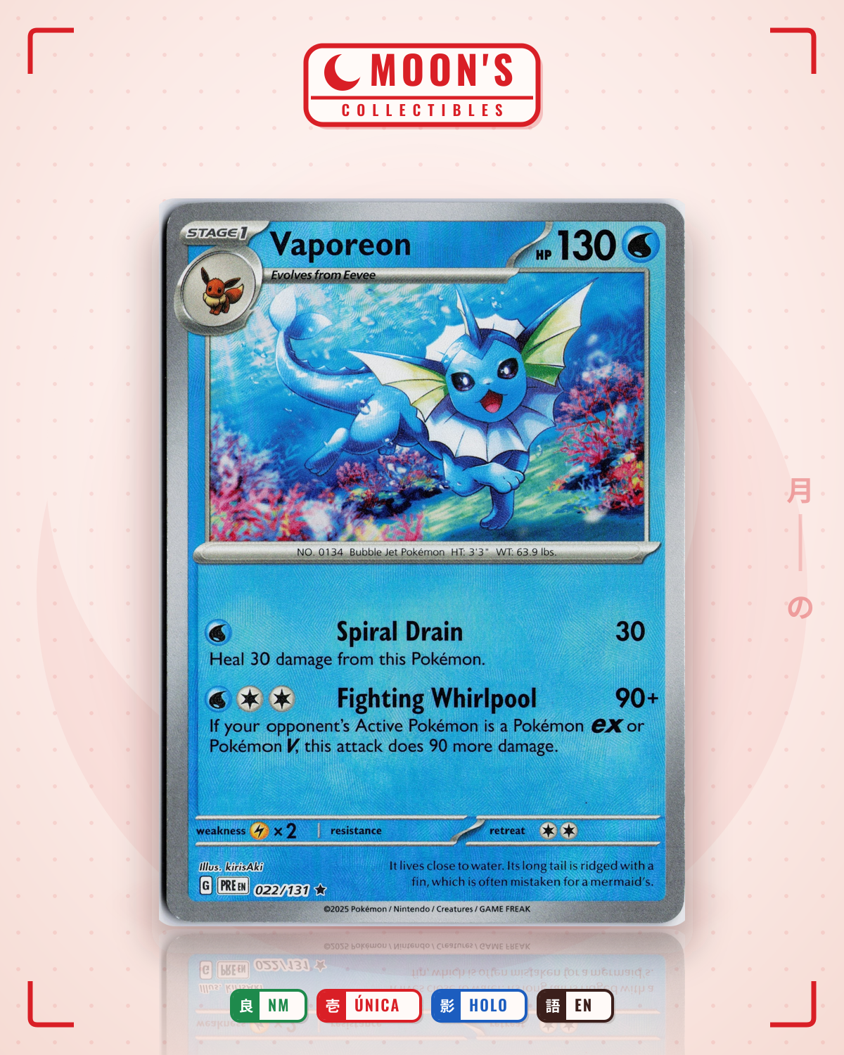 Carta Pokémon Vaporeon · Prismatic Evolutions #022/131 (NM) — pieza única en Moon's Collectibles México