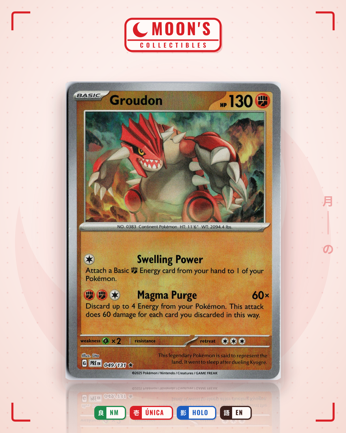 Carta Pokémon Groudon · Prismatic Evolutions #049/131 (NM) — pieza única en Moon's Collectibles México