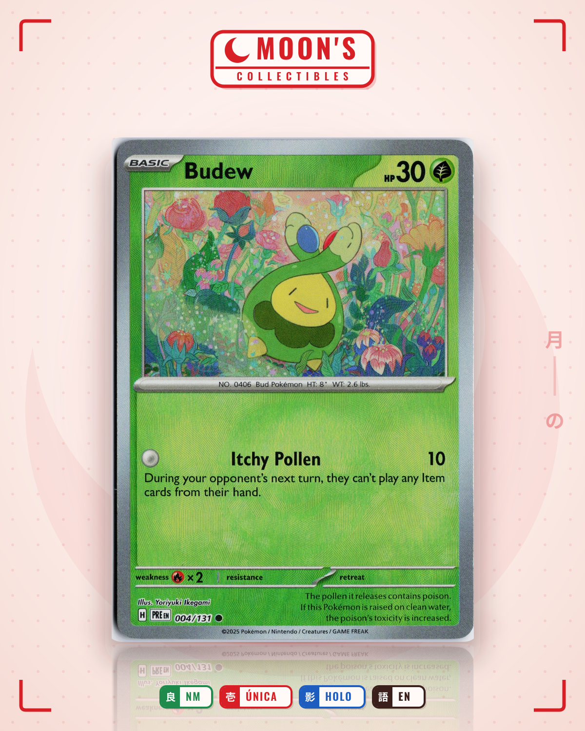 Carta Pokémon Budew · Prismatic Evolutions #004/131 (NM) — pieza única en Moon's Collectibles México