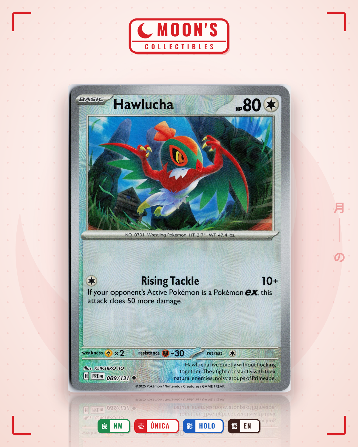 Carta Pokémon Hawlucha · Prismatic Evolutions #089/131 (NM) — pieza única en Moon's Collectibles México