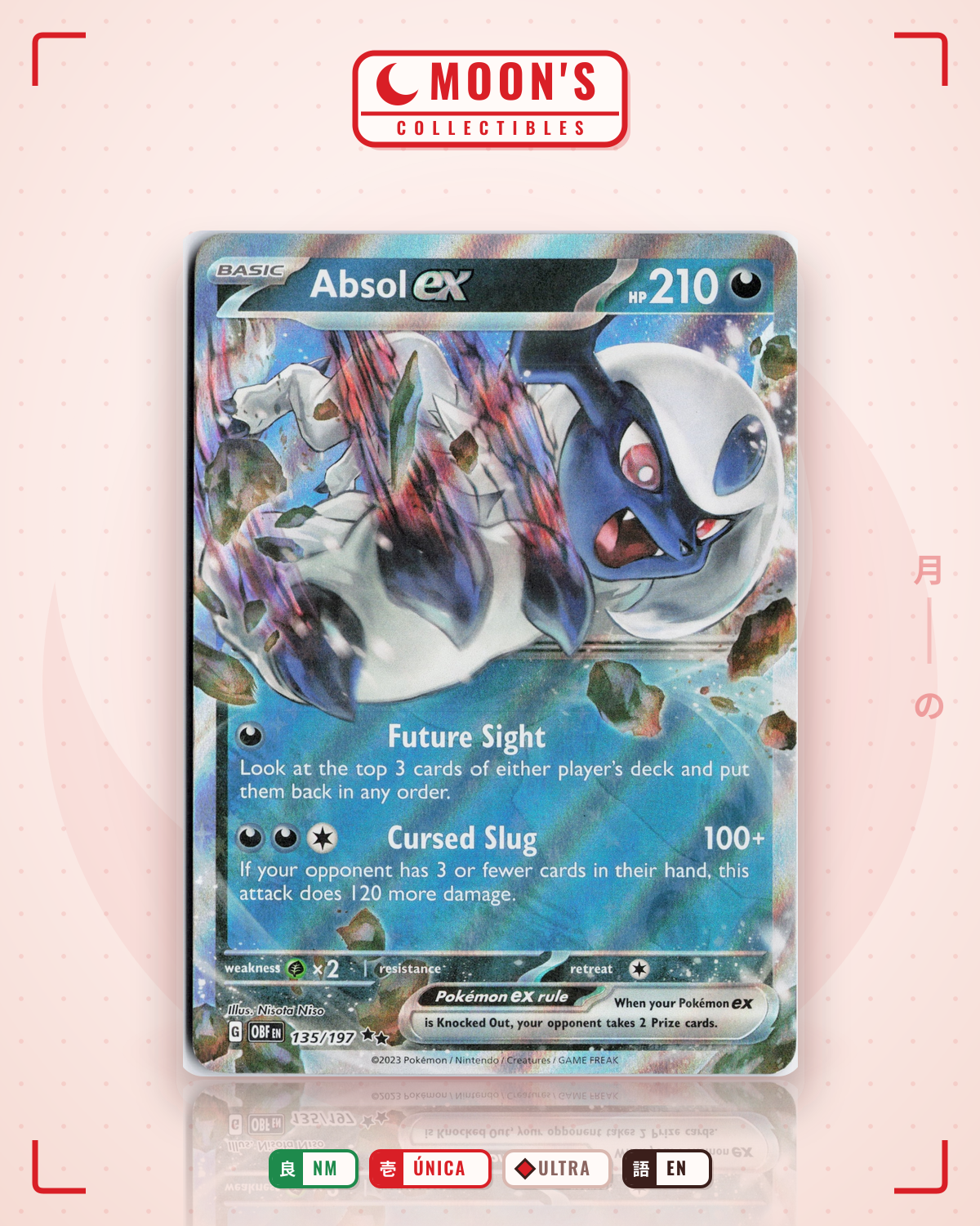 Carta Pokémon Absol ex · Obsidian Flames #135/197 (NM) — pieza única en Moon's Collectibles México