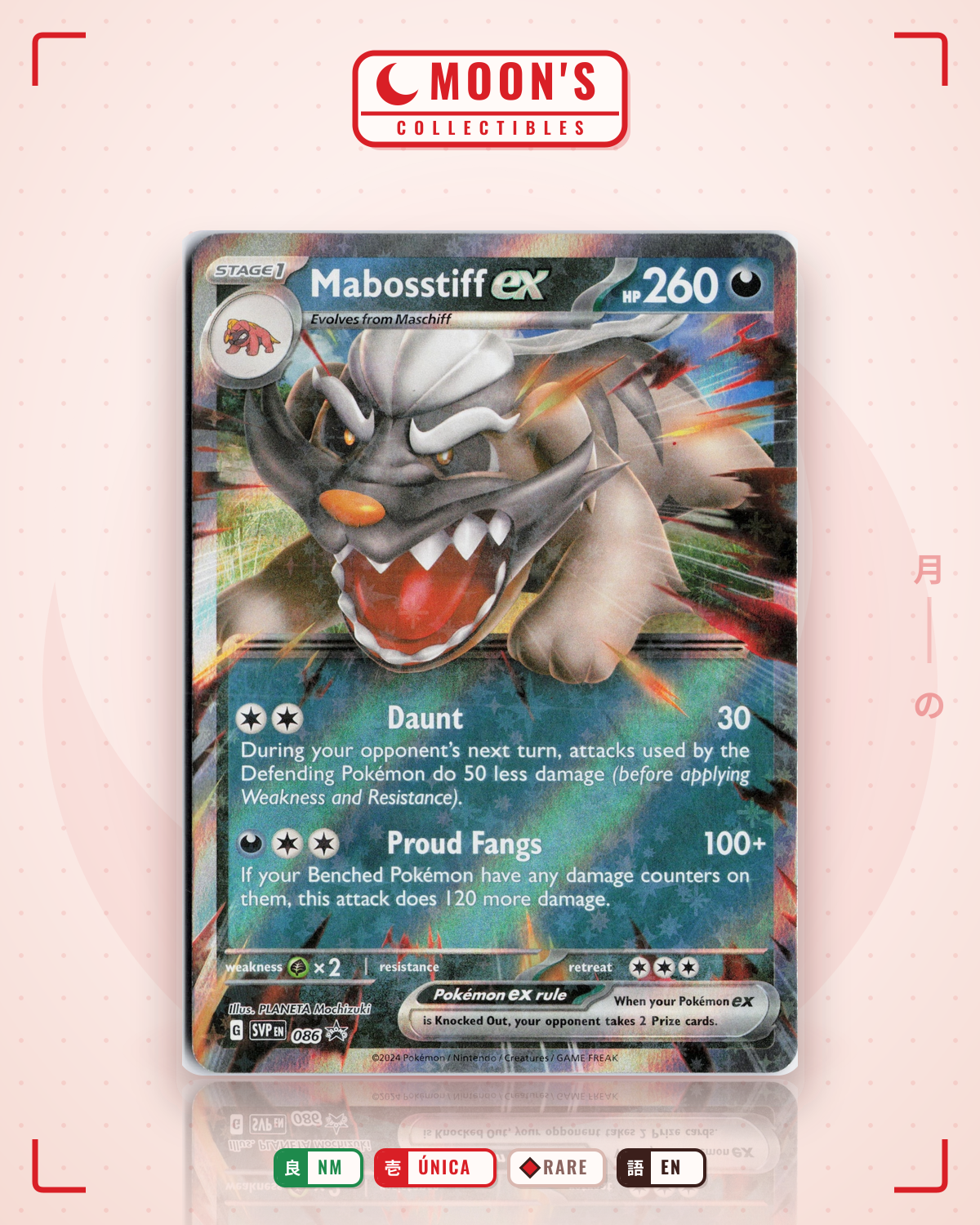 Carta Pokémon Mabosstiff ex · Scarlet & Violet Black Star Promos #086 (NM) — pieza única en Moon's Collectibles México
