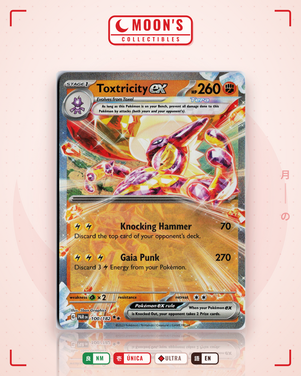 Carta Pokémon Toxtricity ex · Paradox Rift #100/182 (NM) — pieza única en Moon's Collectibles México