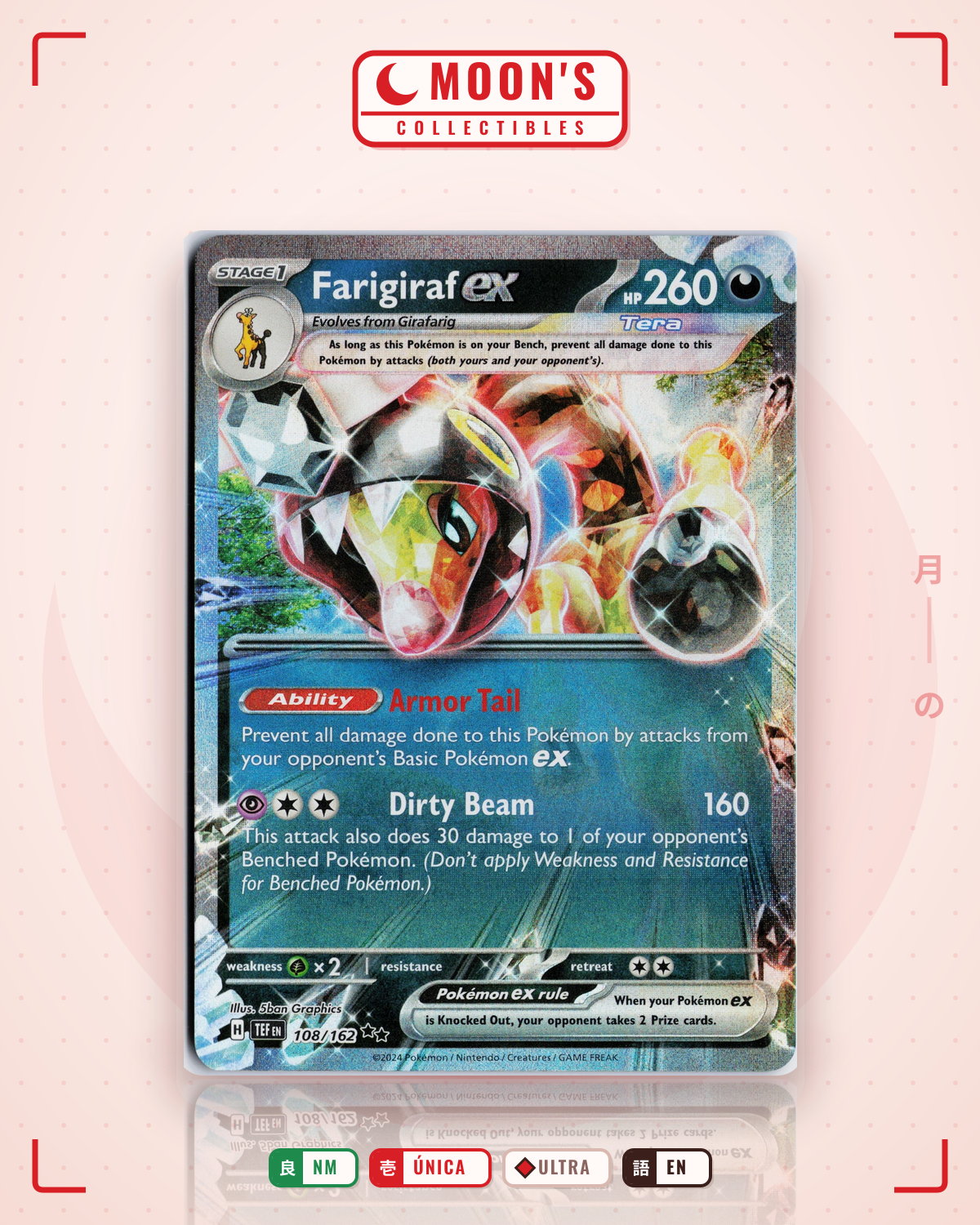 Carta Pokémon Farigiraf ex · Temporal Forces #108/162 (NM) — pieza única en Moon's Collectibles México