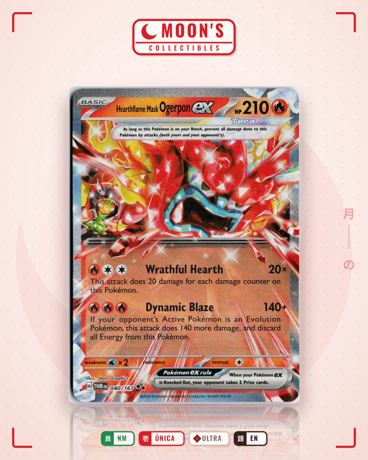 Carta Pokémon Hearthflame Mask Ogerpon ex · Twilight Masquerade #040/167 (NM) — pieza única en Moon's Collectibles México