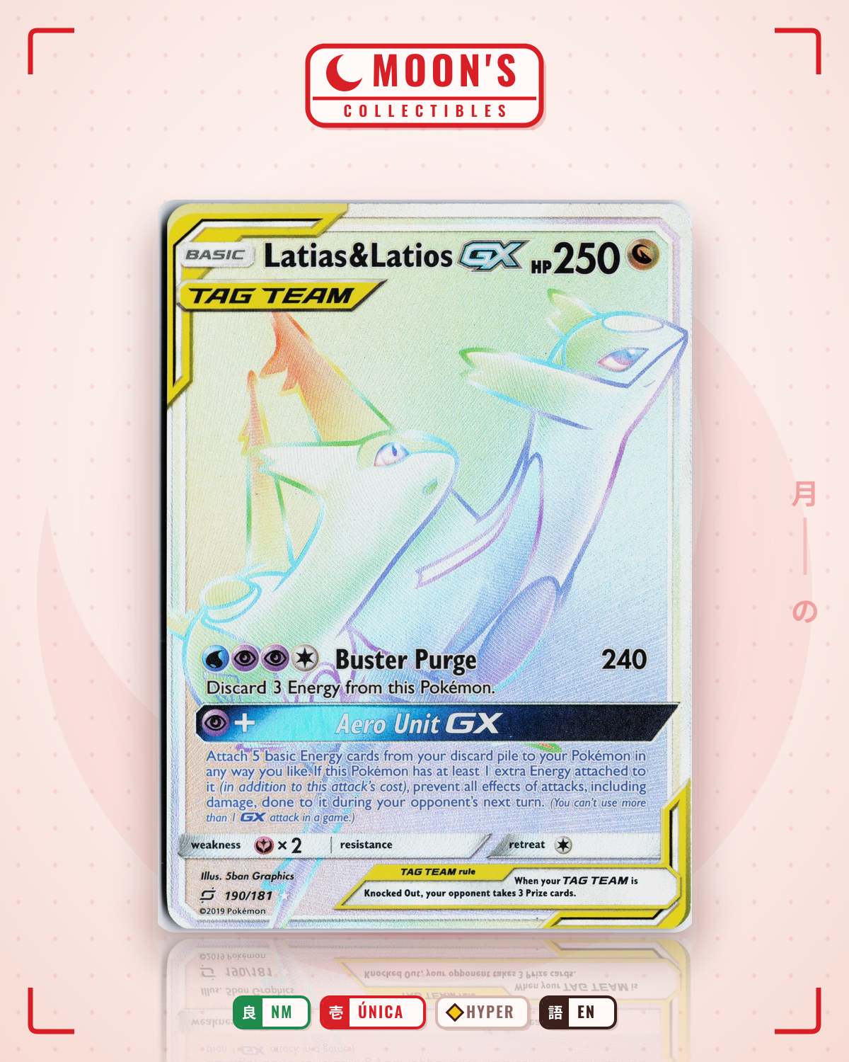 Carta Pokémon Latias & Latios-GX · Team Up #190/181 (NM) — pieza única en Moon's Collectibles México