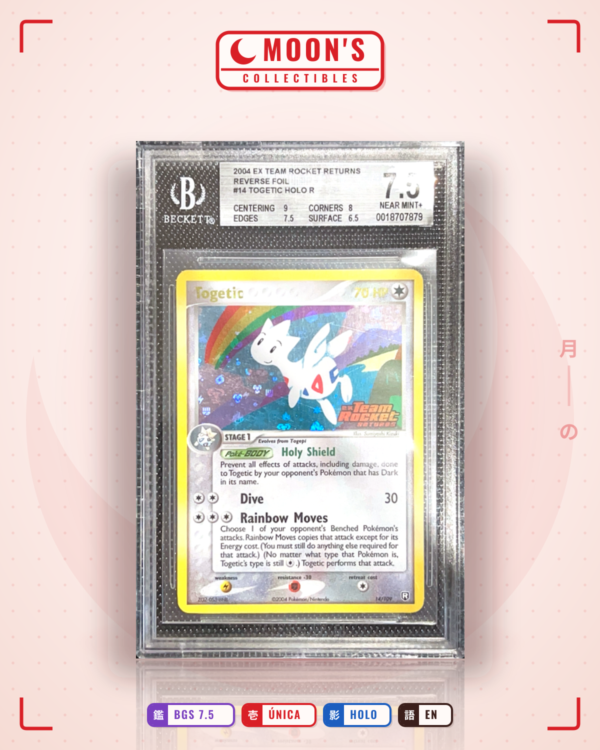 Carta Pokémon Togetic · Team Rocket Returns #14/109 (BGS 7.5) — pieza única en Moon's Collectibles México