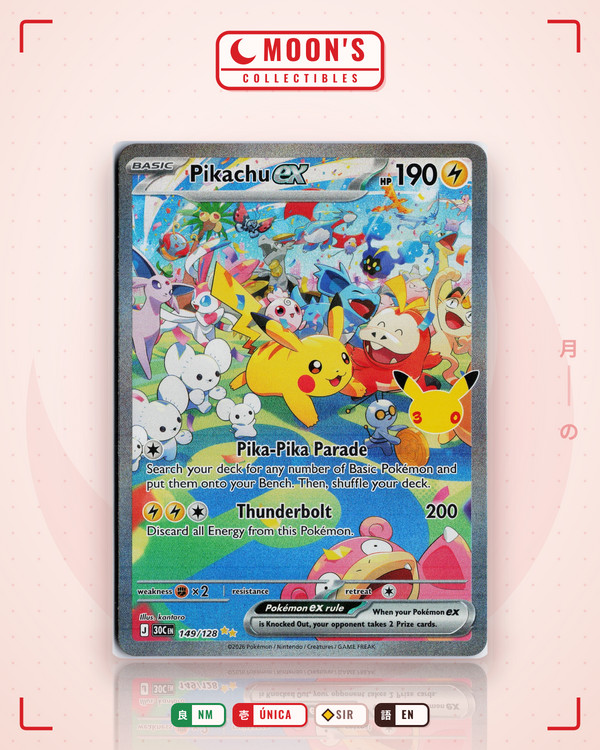 Carta Pokémon Pikachu ex · 30th Celebration #149/128 (NM) — pieza única en Moon's Collectibles México