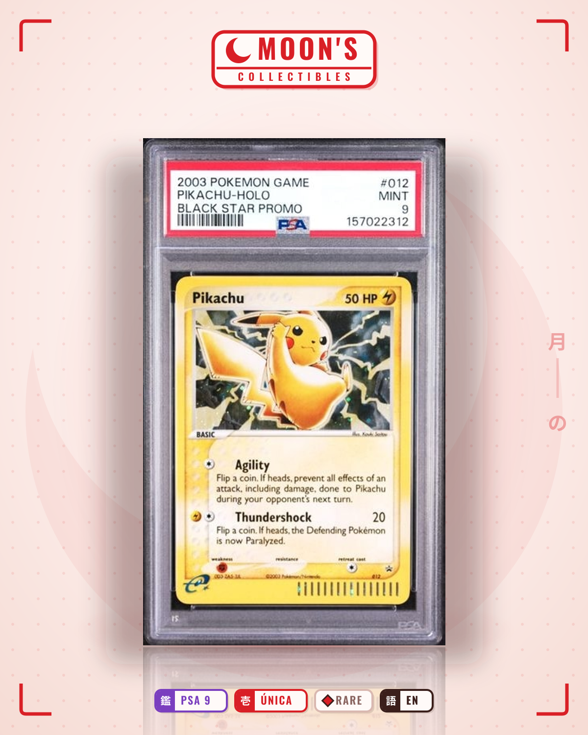 Carta Pokémon Pikachu · Nintendo Black Star Promos #012 (PSA 9) — pieza única en Moon's Collectibles México
