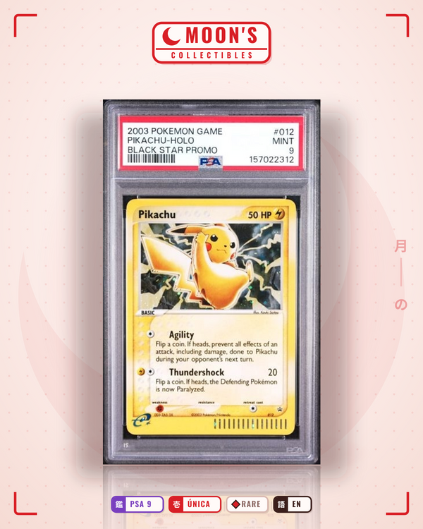 Carta Pokémon Pikachu · Nintendo Black Star Promos #012 (PSA 9) — pieza única en Moon's Collectibles México