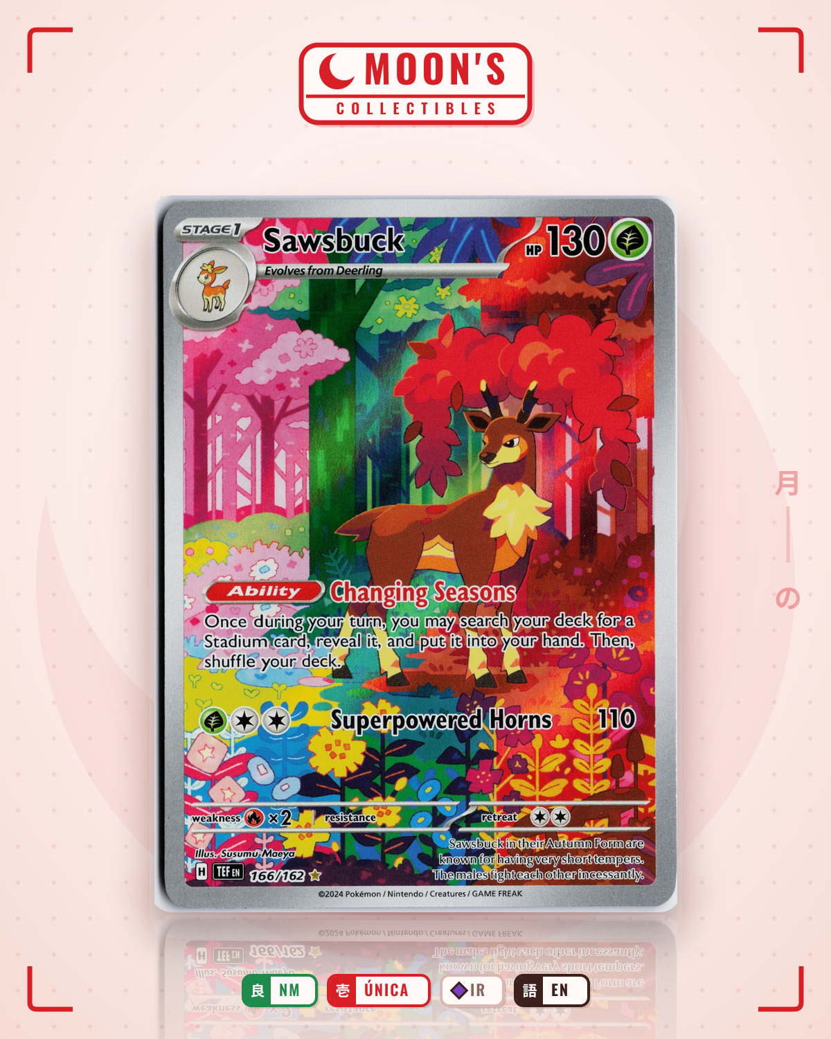 Carta Pokémon Sawsbuck · Temporal Forces #166/162 (NM) — pieza única en Moon's Collectibles México