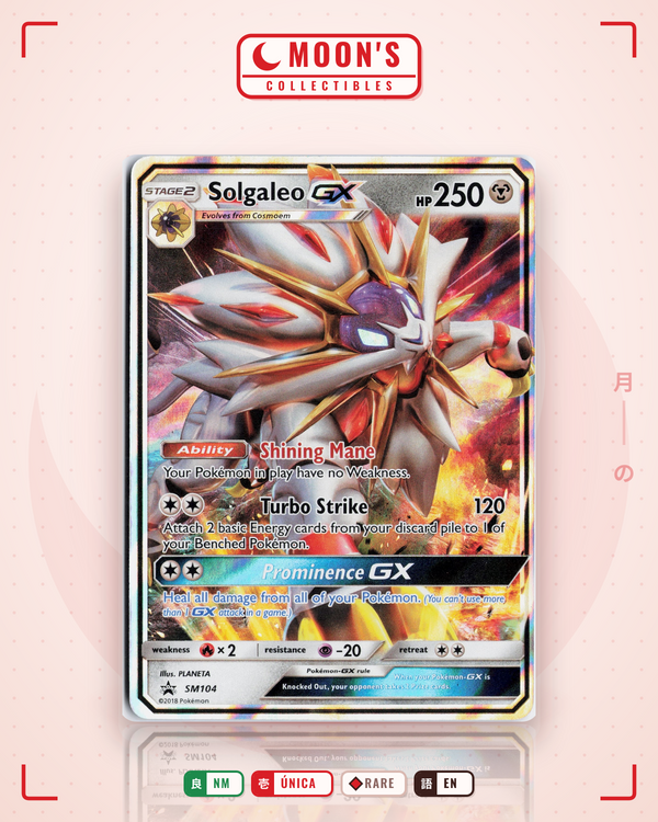 Carta Pokémon Solgaleo-GX · SM Black Star Promos #SM104 (NM) — pieza única en Moon's Collectibles México