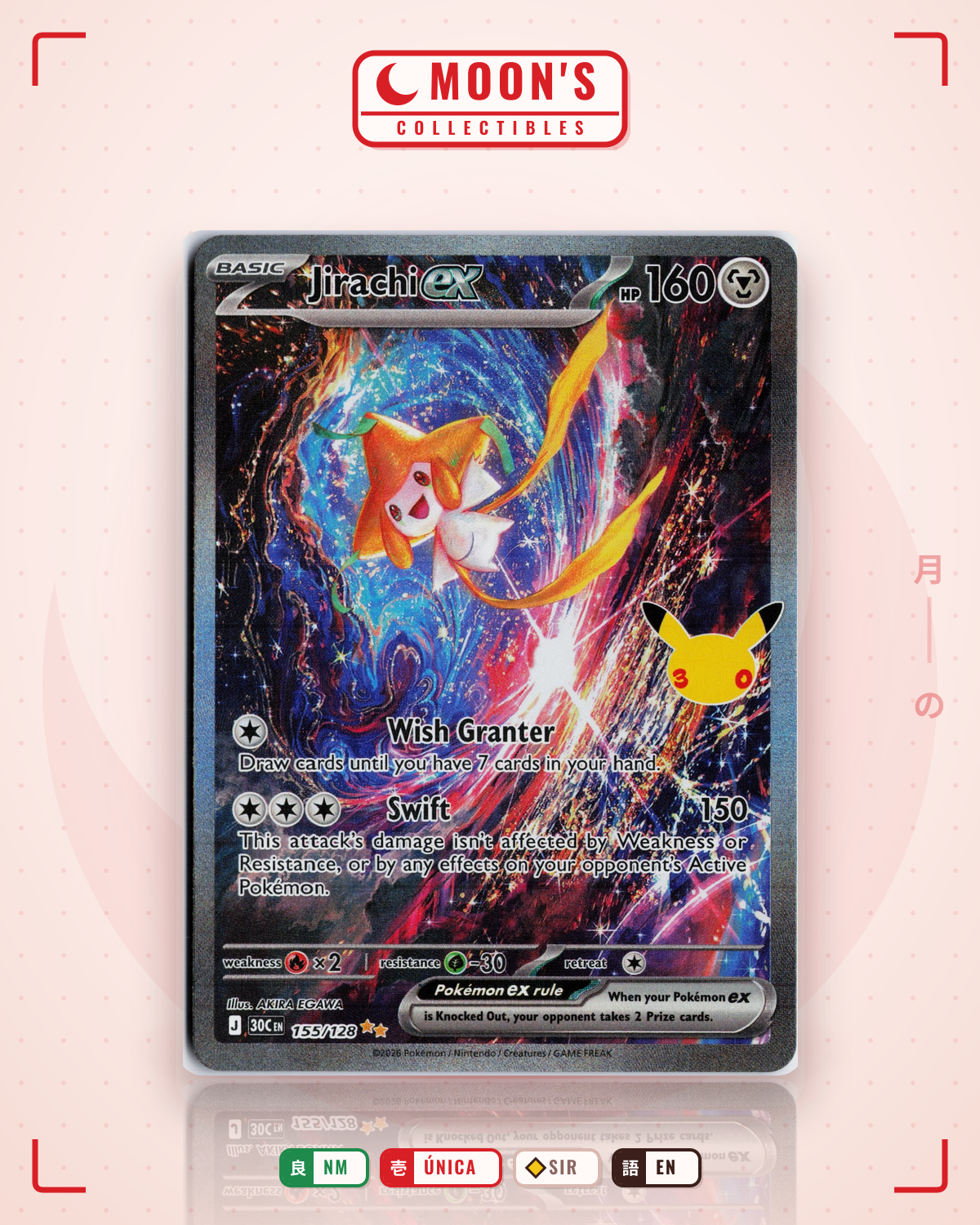 Carta Pokémon Jirachi ex · 30th Celebration #155/128 (NM) — pieza única en Moon's Collectibles México