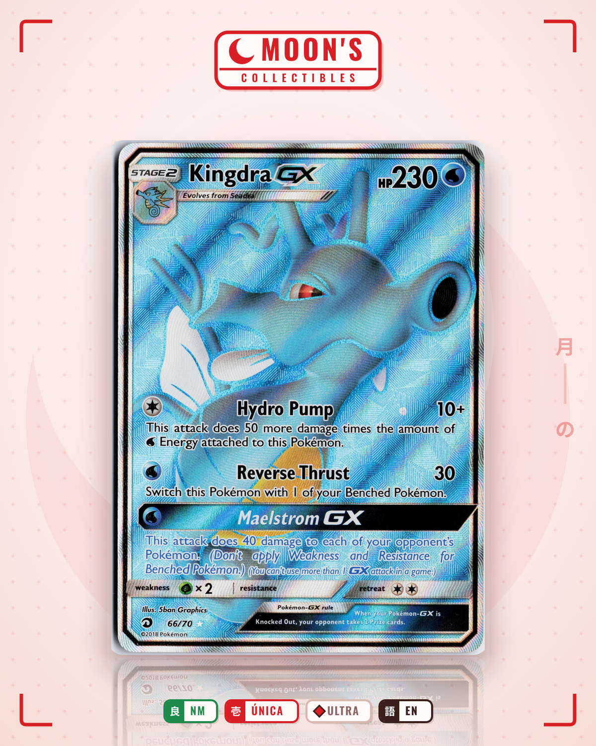 Carta Pokémon Kingdra-GX · Dragon Majesty #66/70 (NM) — pieza única en Moon's Collectibles México