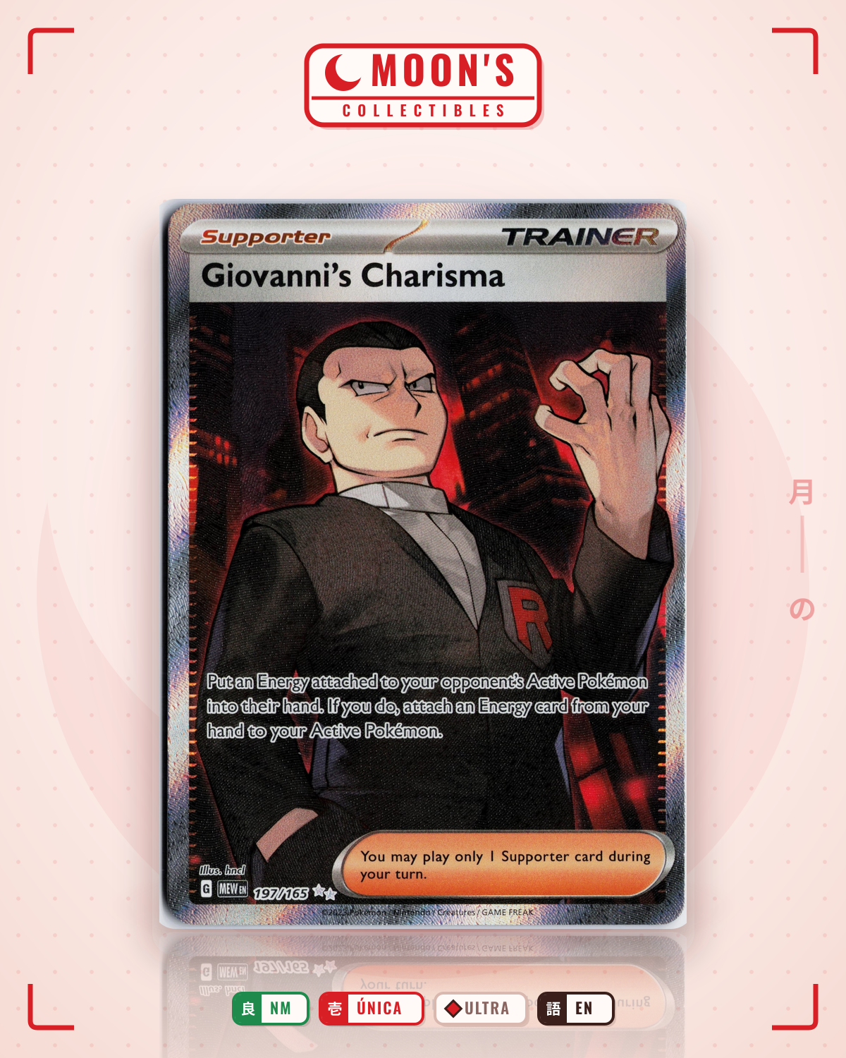 Carta Pokémon Giovanni's Charisma · 151 #197/165 (NM) — pieza única en Moon's Collectibles México