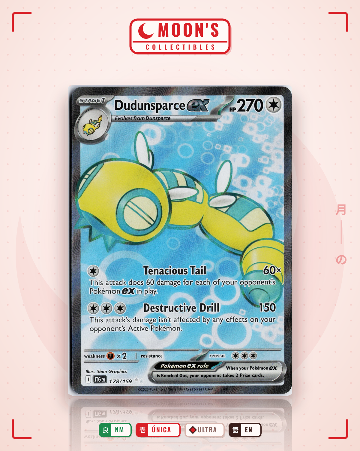 Carta Pokémon Dudunsparce ex · Journey Together #178/159 (NM) — pieza única en Moon's Collectibles México
