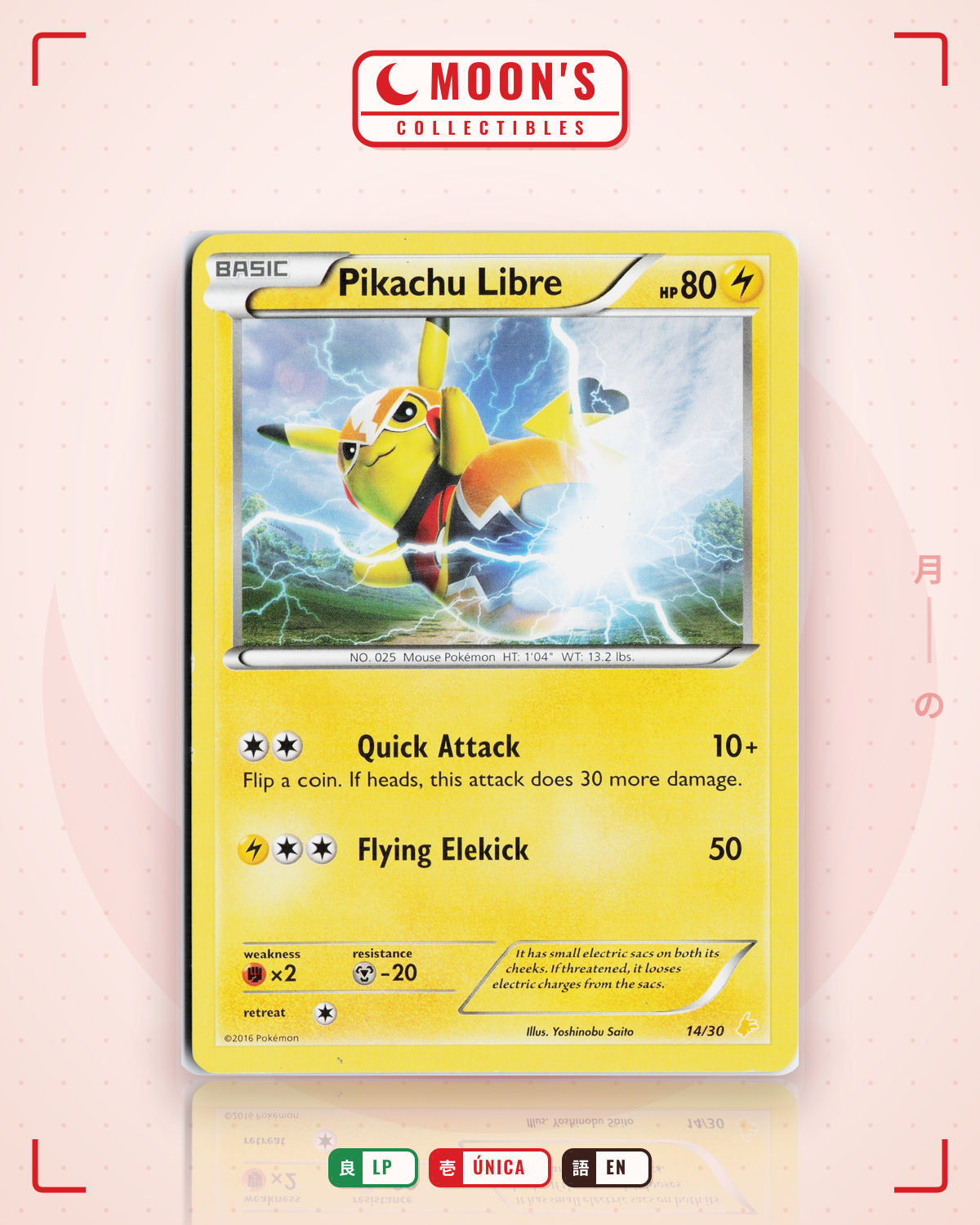 Carta Pokémon Pikachu Libre · XY Trainer Kit Pikachu Libre #14/30 (LP) — pieza única en Moon's Collectibles México