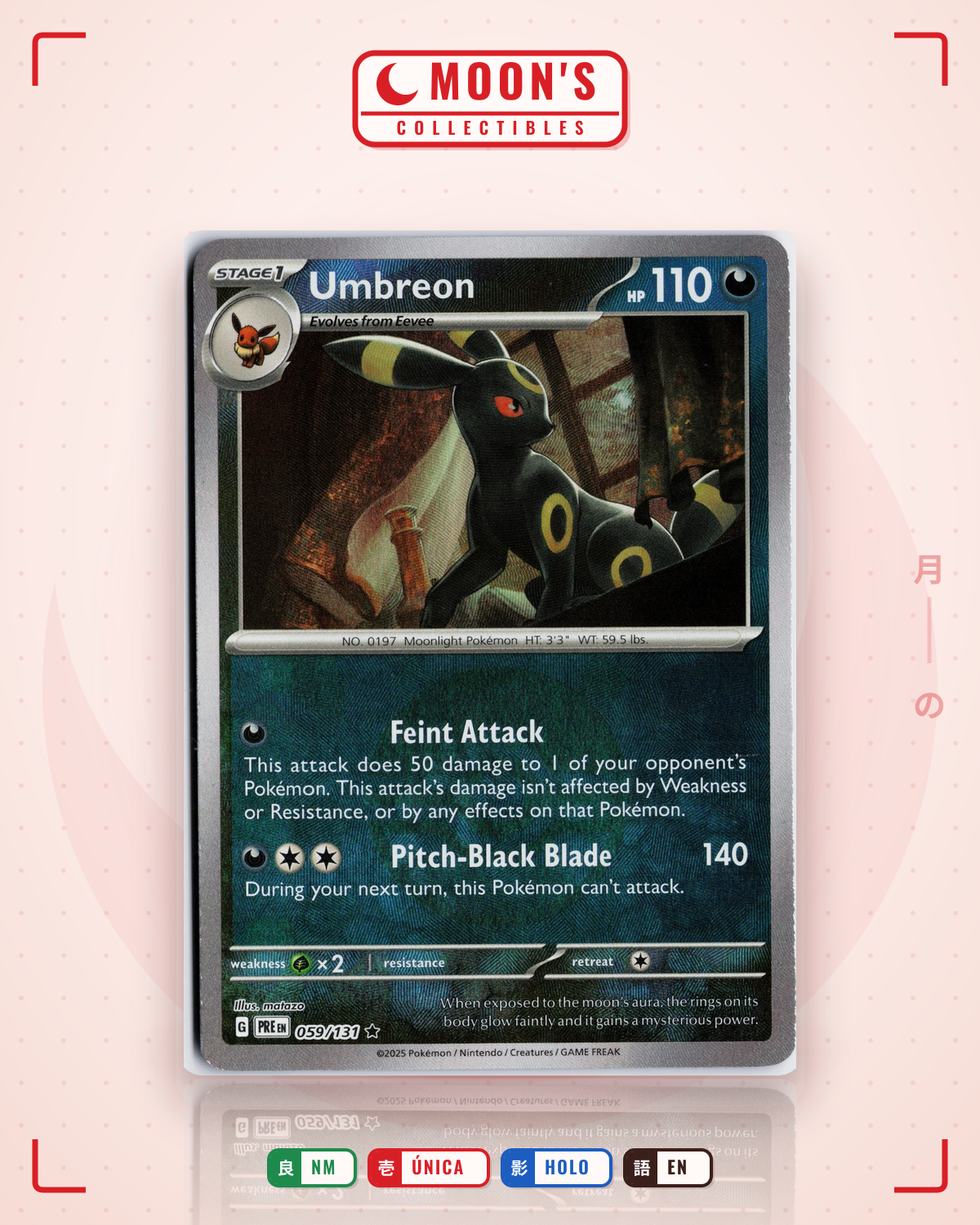 Carta Pokémon Umbreon · Prismatic Evolutions #059/131 (NM) — pieza única en Moon's Collectibles México
